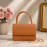 Croc-EmbossedTop Handle Bag