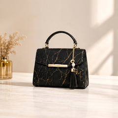 Elegant Marble Finish Top Handle Satchel Bag