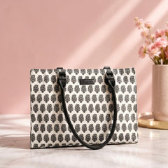 Premium Floral Block Printed Tote Bag – Black & White