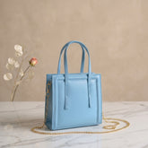 Sky Blue Structured Mini Tote Bag with Gold Chain Strap