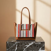 Woven Striped Panel Tote Bag