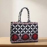 Modern Geometric Floral Print Canvas Tote Bag