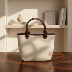 Classic Canvas Tote Handbag with Leather Handles