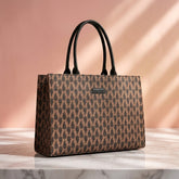 Premium Leaf Printed Tote Bag – Brown & Black
