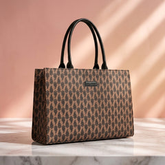 Premium Leaf Printed Tote Bag – Brown & Black