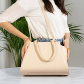 Elegant Camel Structured Top Handle Handbag