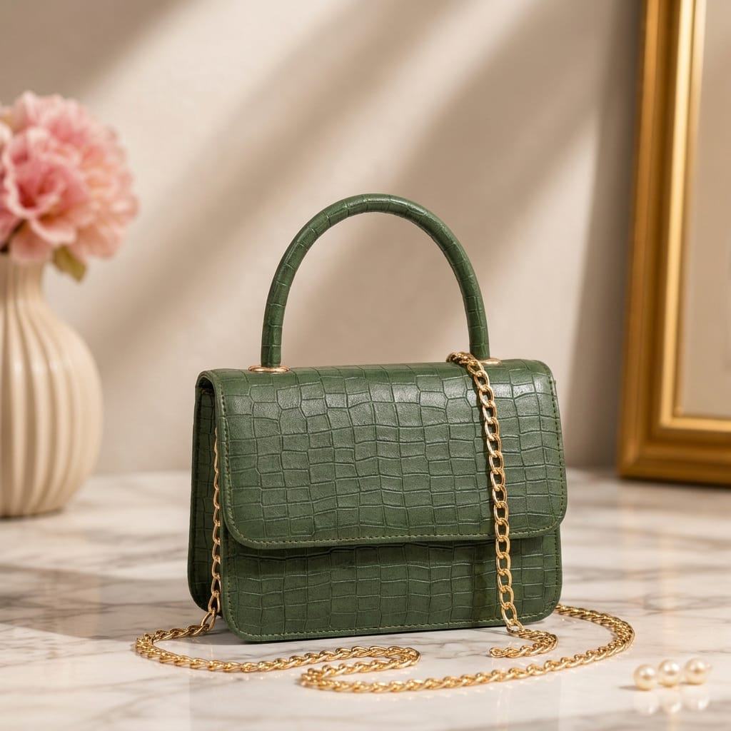 Croc-EmbossedTop Handle Bag