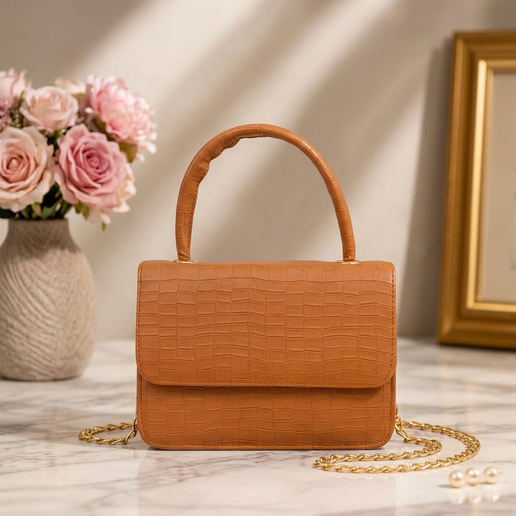 Croc-EmbossedTop Handle Bag