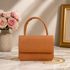 Croc-EmbossedTop Handle Bag