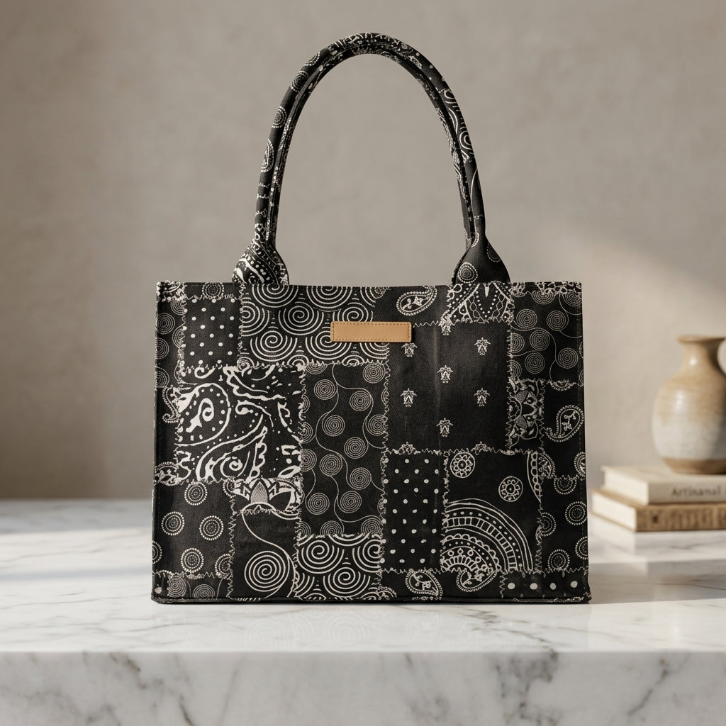 Elegant Monochrome Patchwork Tote Bag