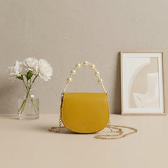 Pearl Chain Handle Saddle Bag
