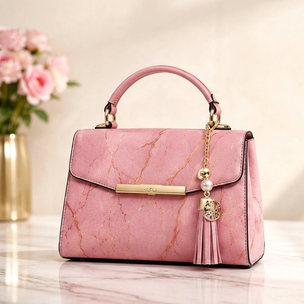 Elegant Marble Finish Top Handle Satchel Bag