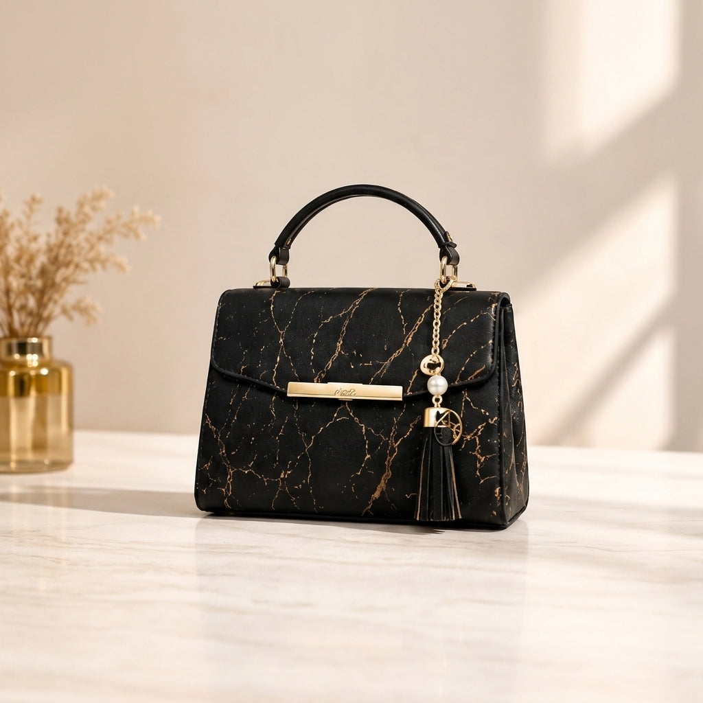 Elegant Marble Finish Top Handle Satchel Bag
