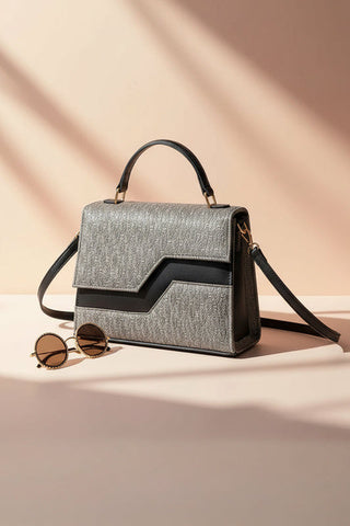 Two-Tone Diagonal Flap Handbag