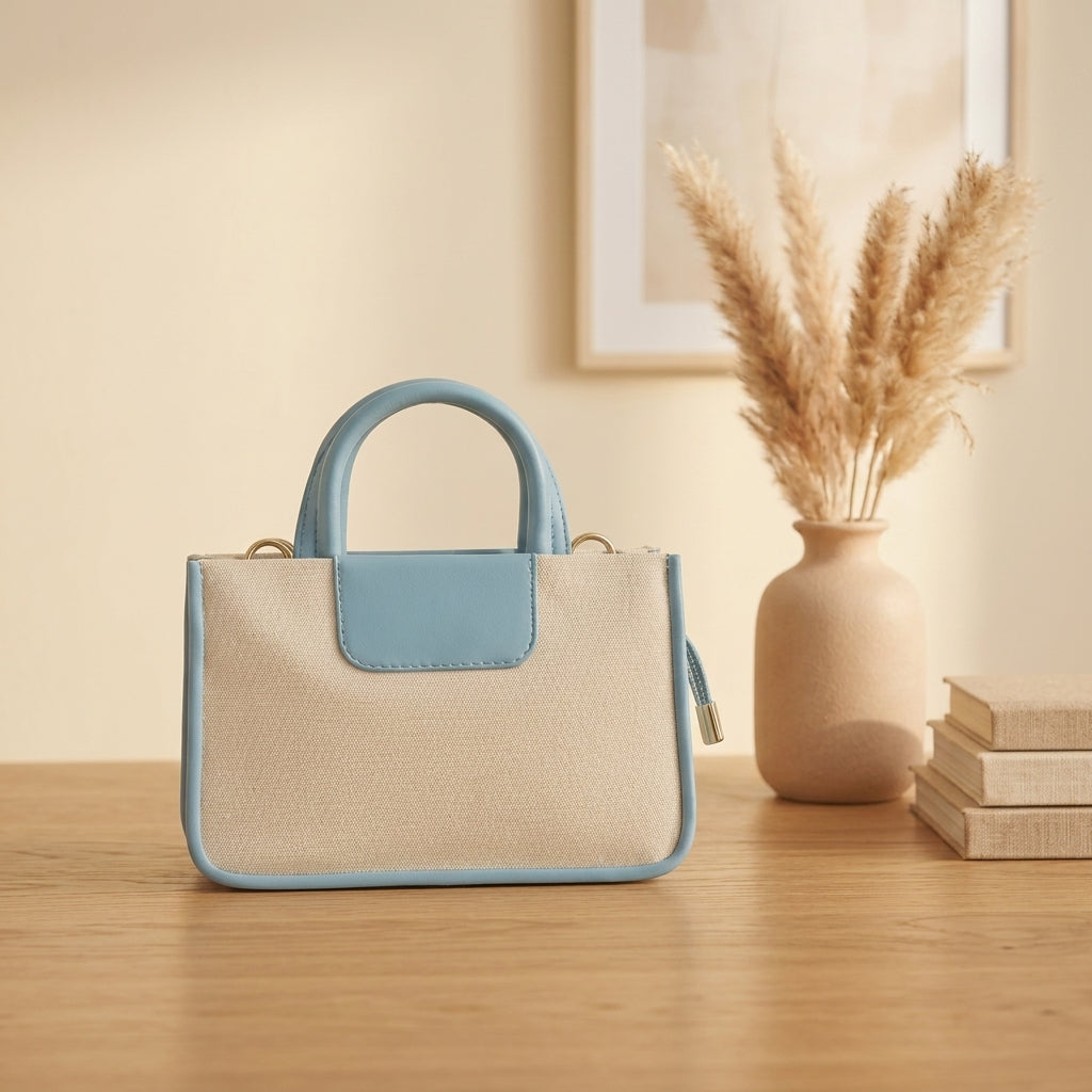 Two-Tone Canvas Mini Tote Bag