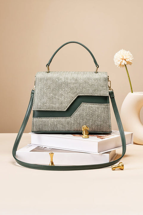 Two-Tone Diagonal Flap Handbag