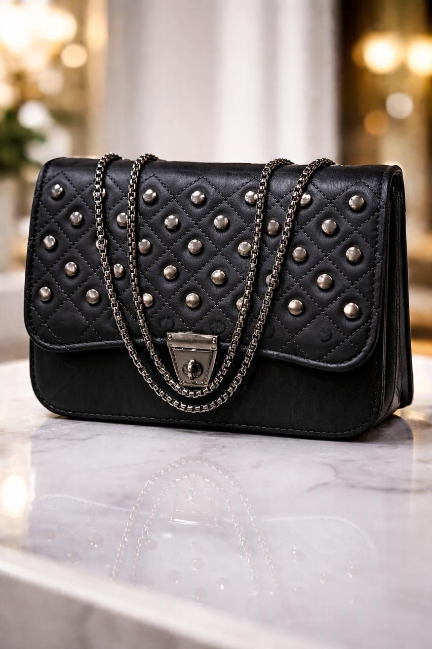 Studded Quilted Chain Bag
