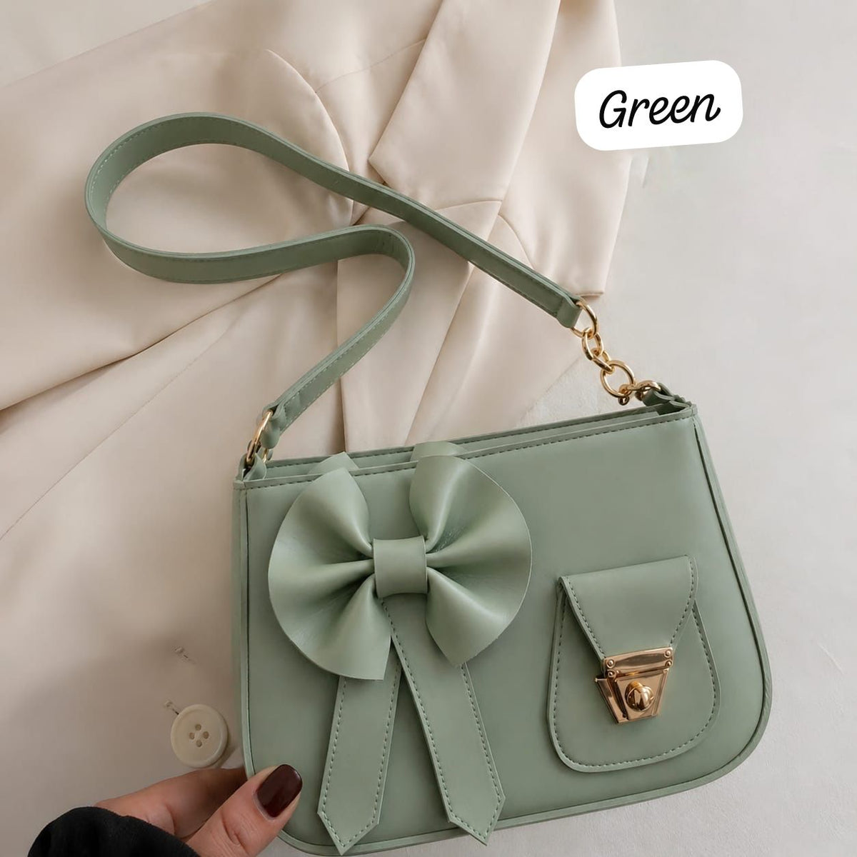 Bow Style Shoulder Bag with Front Pocket Lock