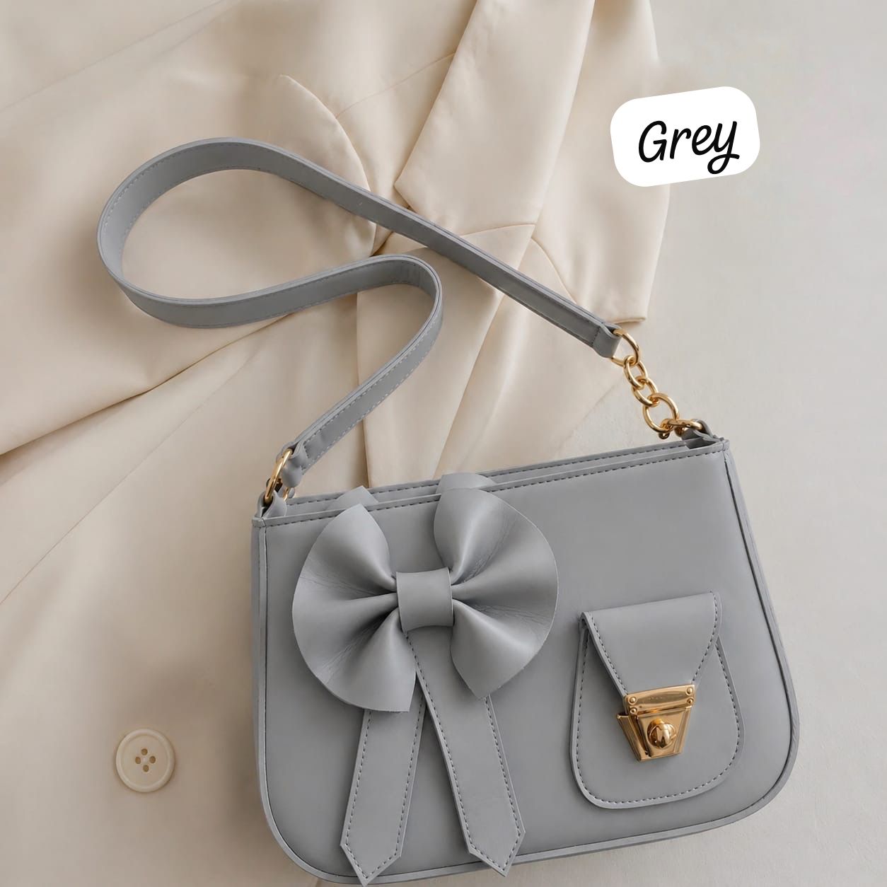 Bow Style Shoulder Bag with Front Pocket Lock