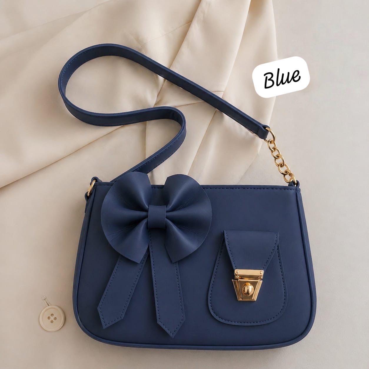 Bow Style Shoulder Bag with Front Pocket Lock