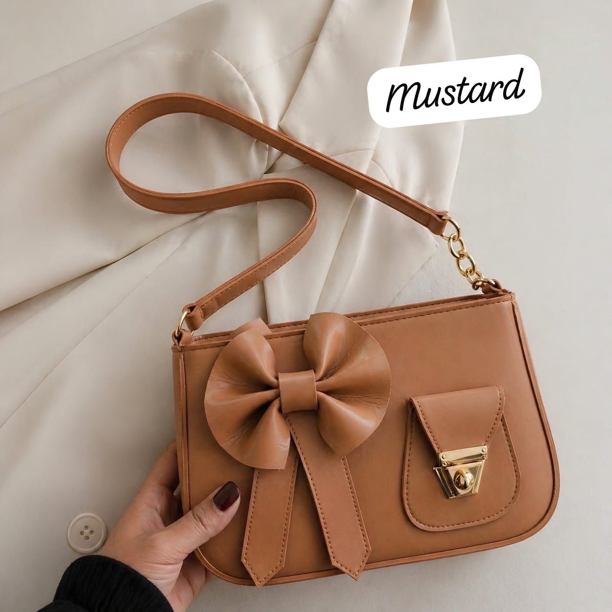 Bow Style Shoulder Bag with Front Pocket Lock