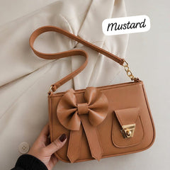 Bow Style Shoulder Bag with Front Pocket Lock