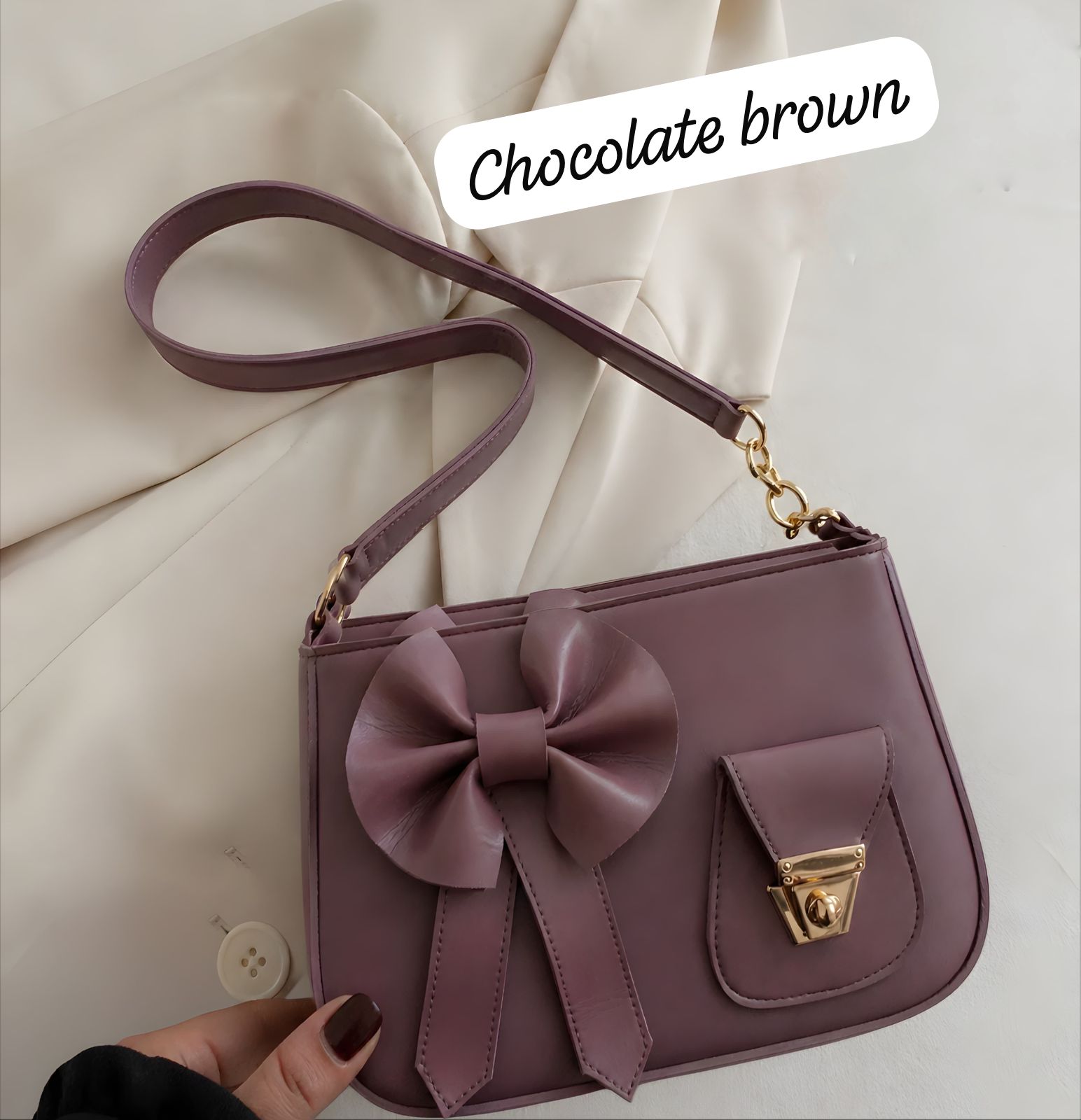 Bow Style Shoulder Bag with Front Pocket Lock