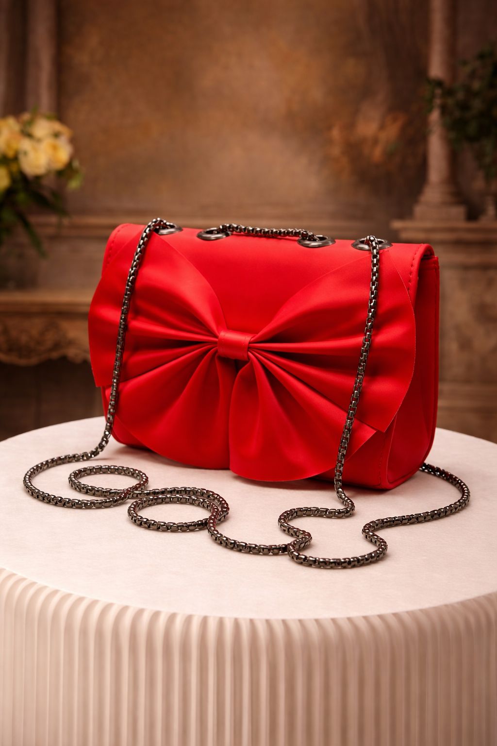 Bow Style Chain Crossbody Clutch