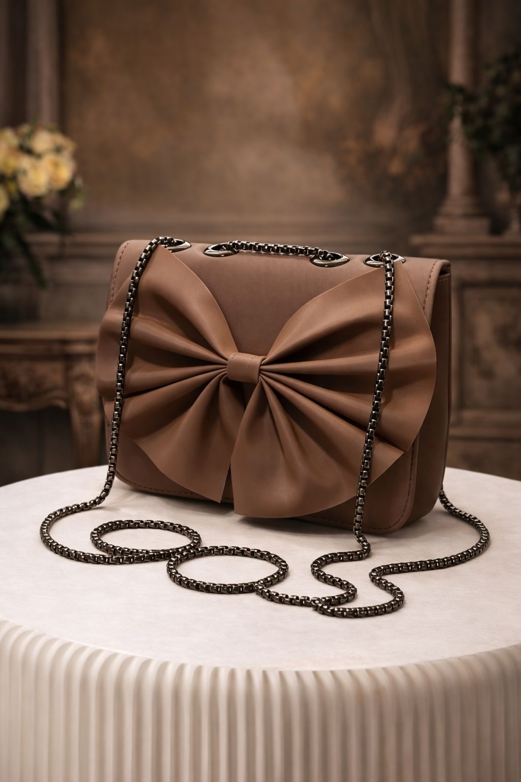 Bow Style Chain Crossbody Clutch