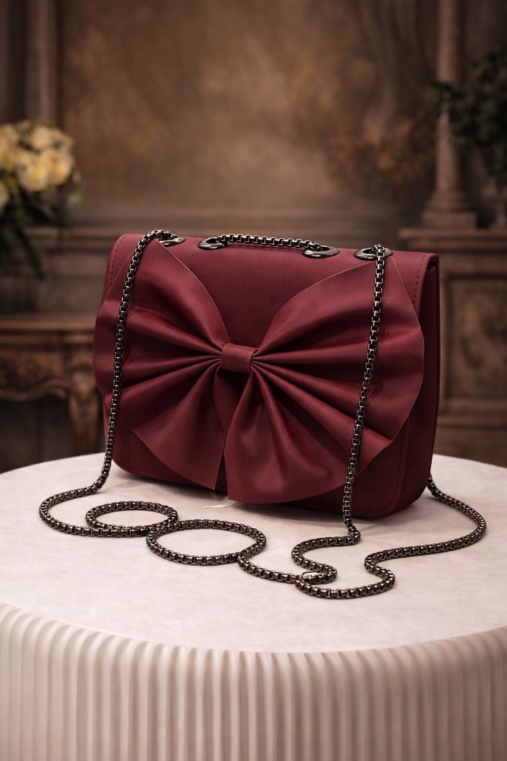 Bow Style Chain Crossbody Clutch