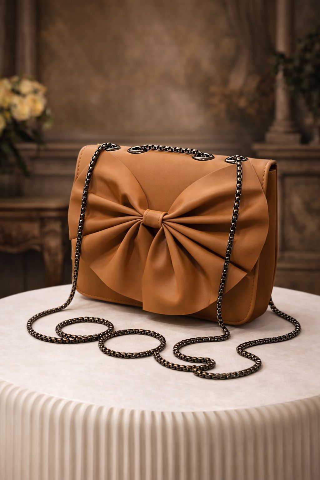 Bow Style Chain Crossbody Clutch