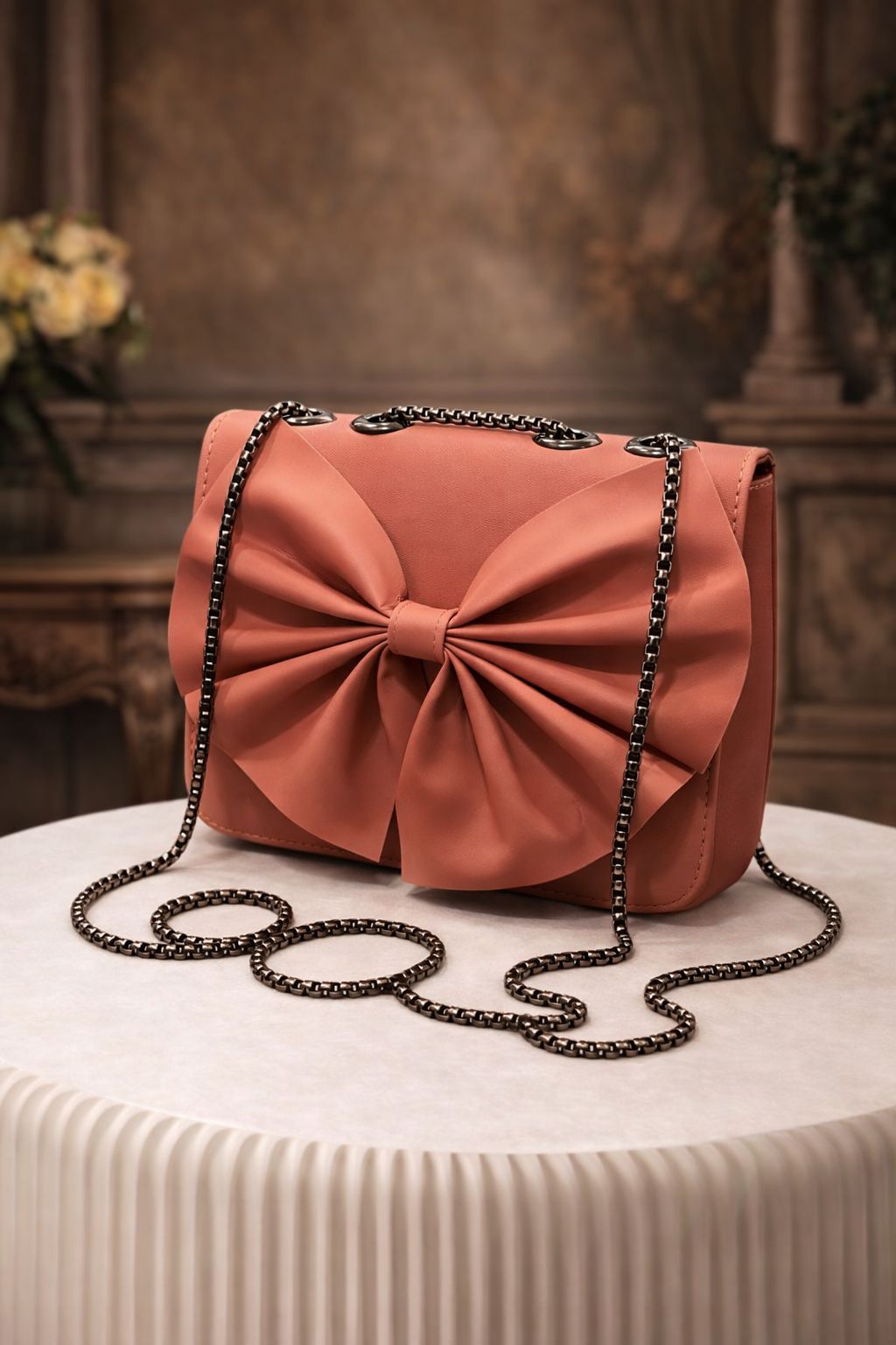 Bow Style Chain Crossbody Clutch