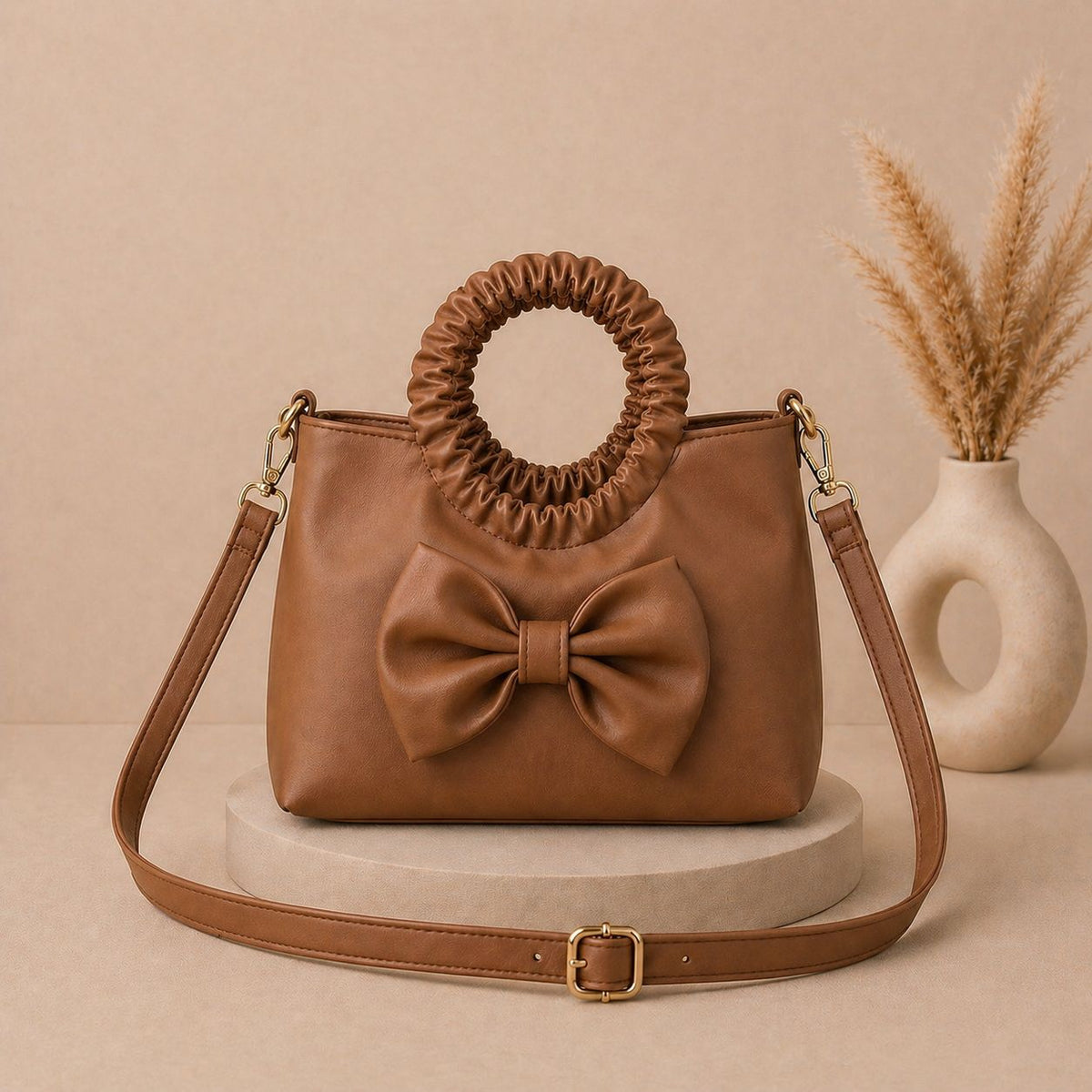 Bow Detail Top Handle Bag with Shoulder Strap