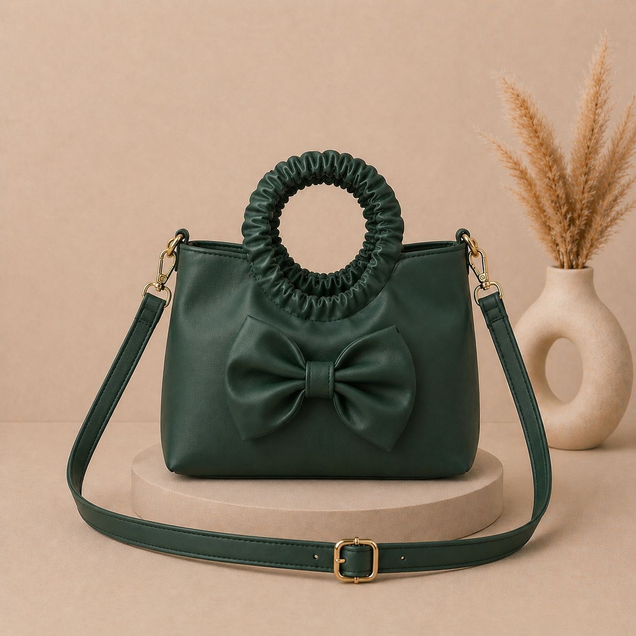 Bow Detail Top Handle Bag with Shoulder Strap