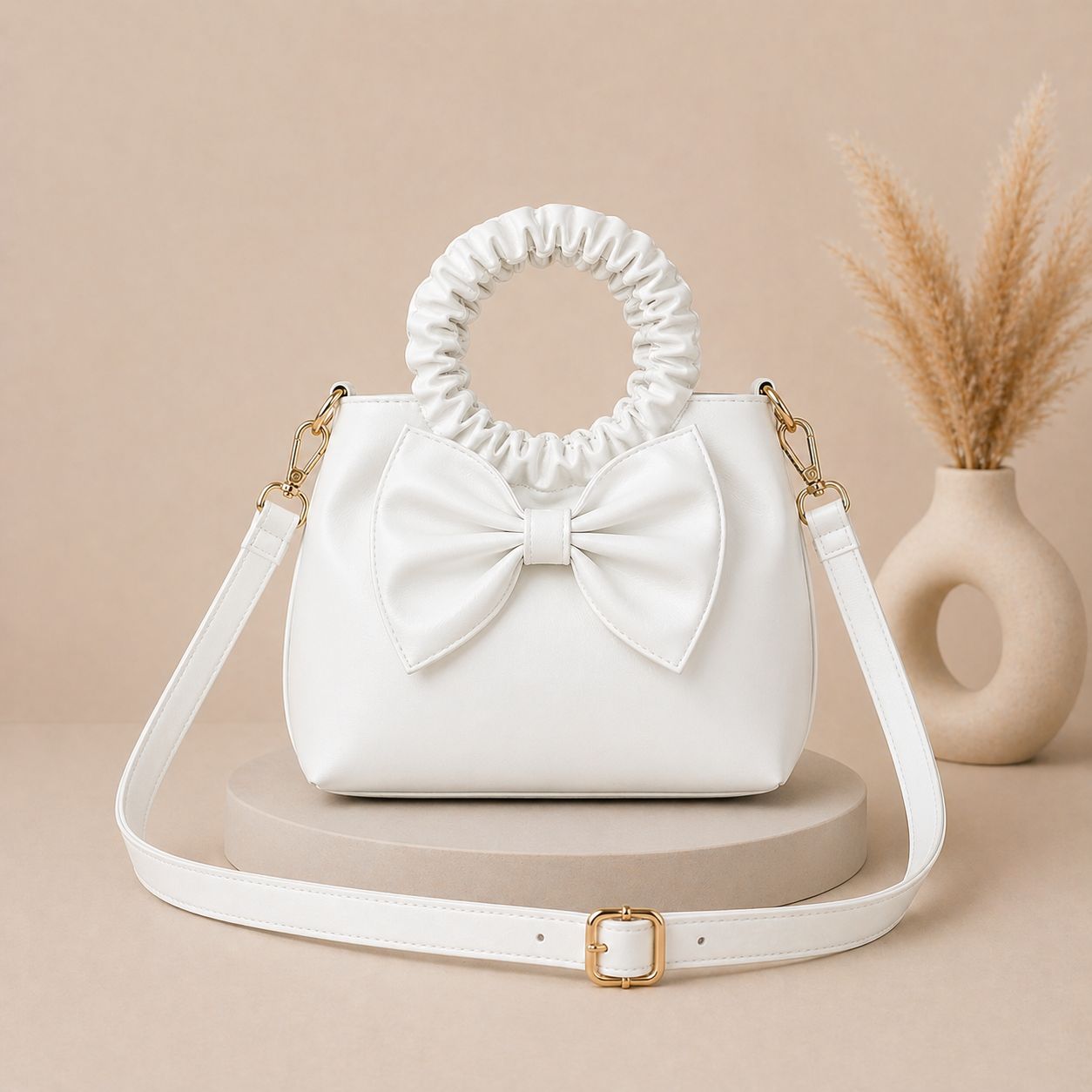 Bow Detail Top Handle Bag with Shoulder Strap