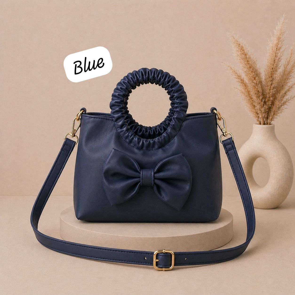 Bow Detail Top Handle Bag with Shoulder Strap