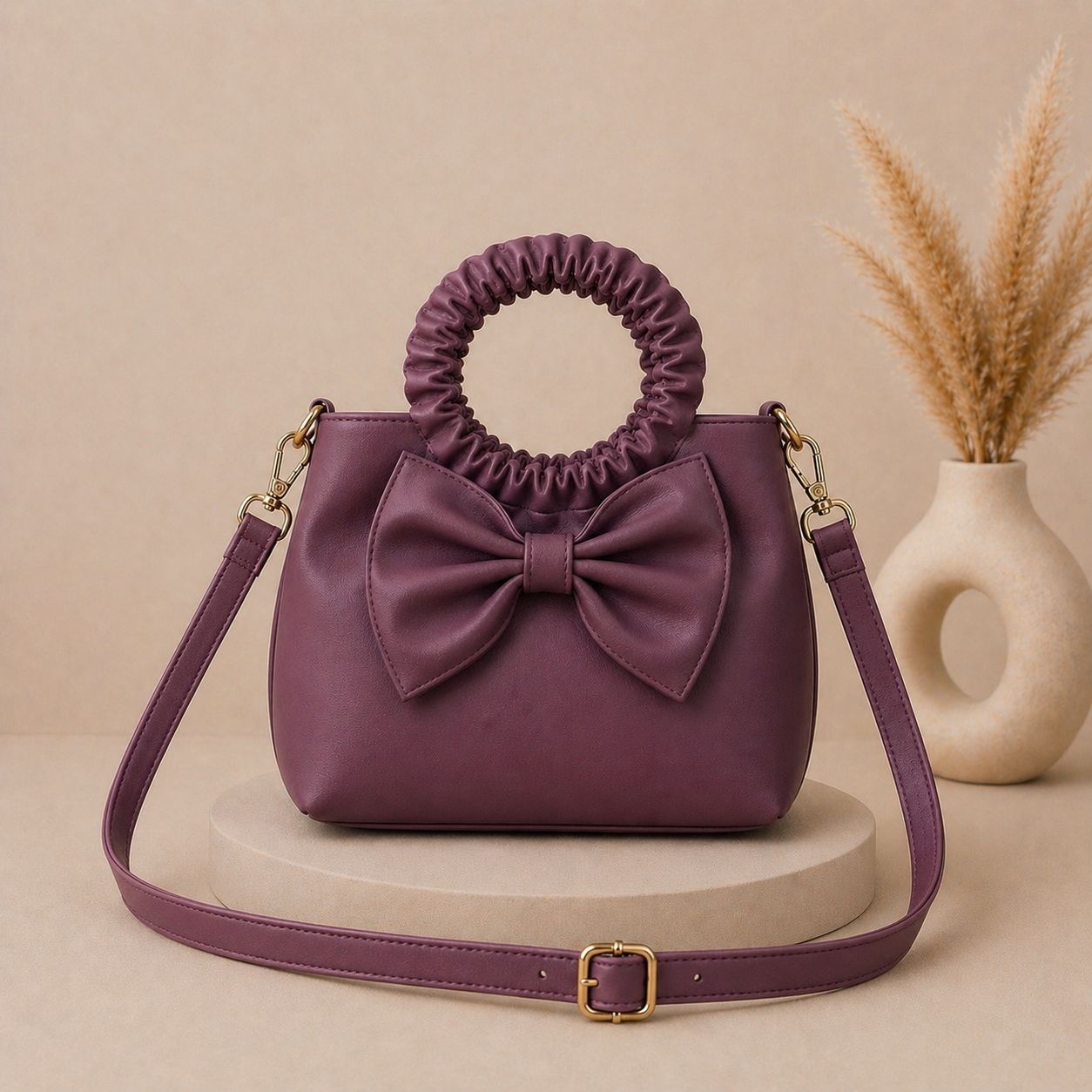Bow Detail Top Handle Bag with Shoulder Strap