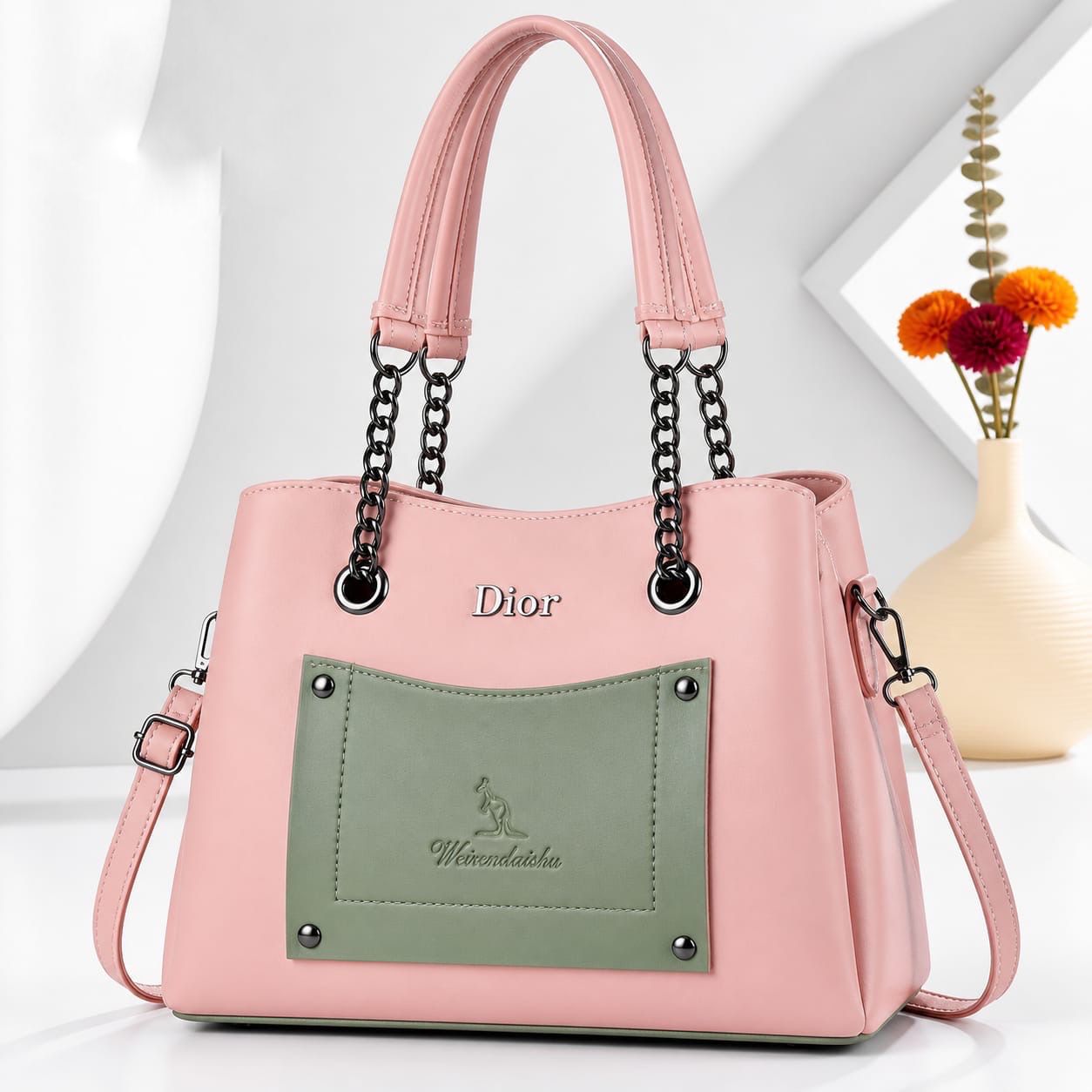 Dior Style Chain Handle Tote Bag
