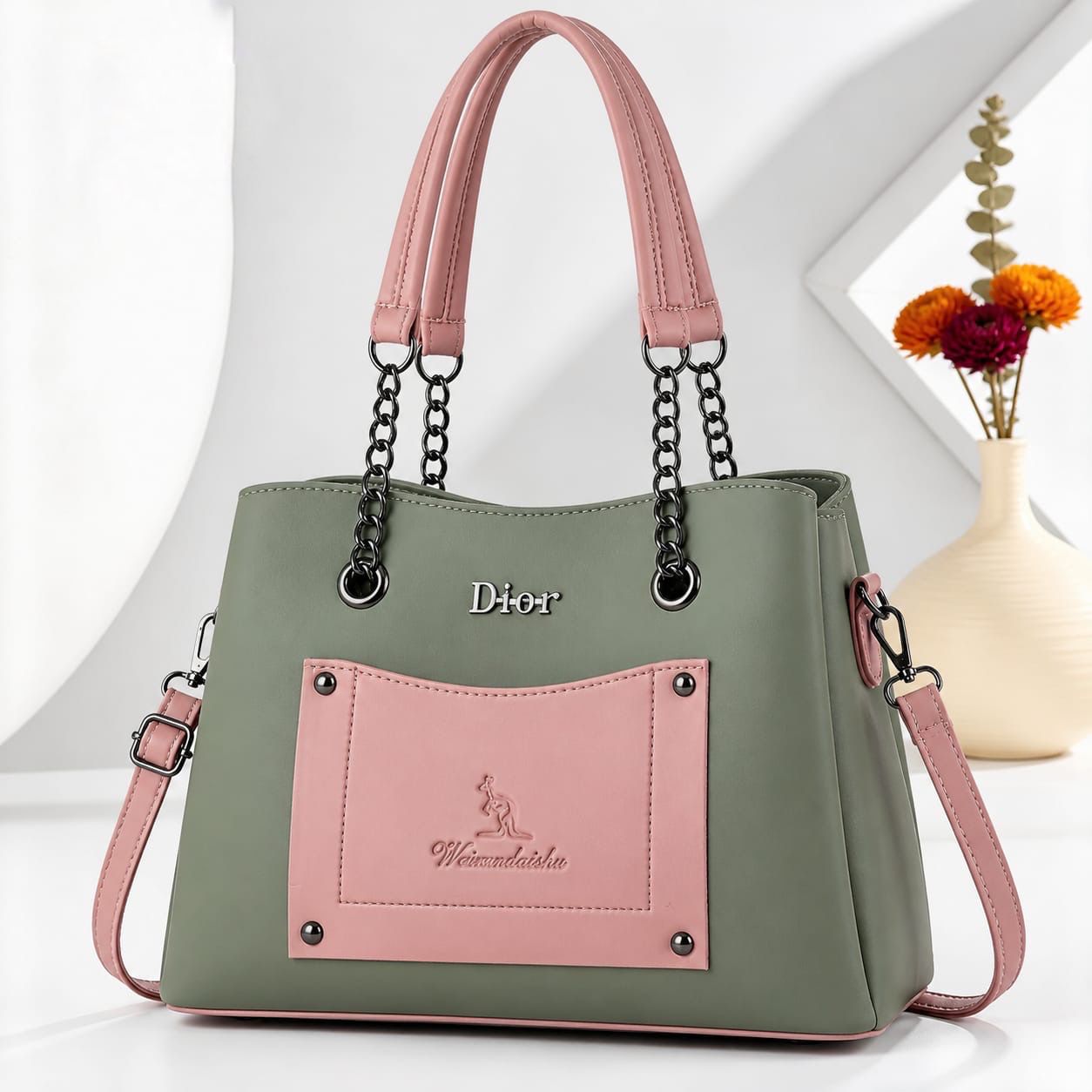 Dior Style Chain Handle Tote Bag