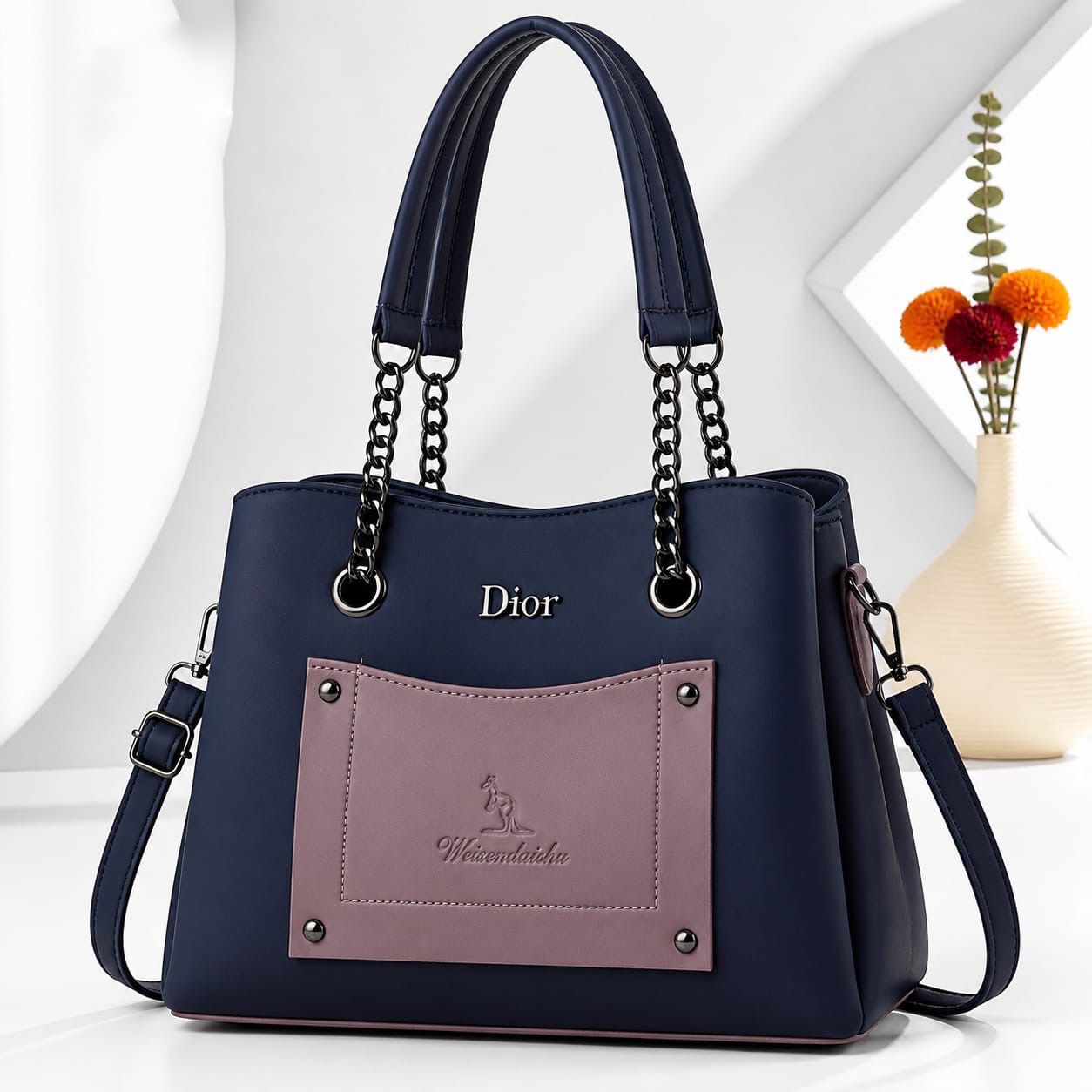 Dior Style Chain Handle Tote Bag