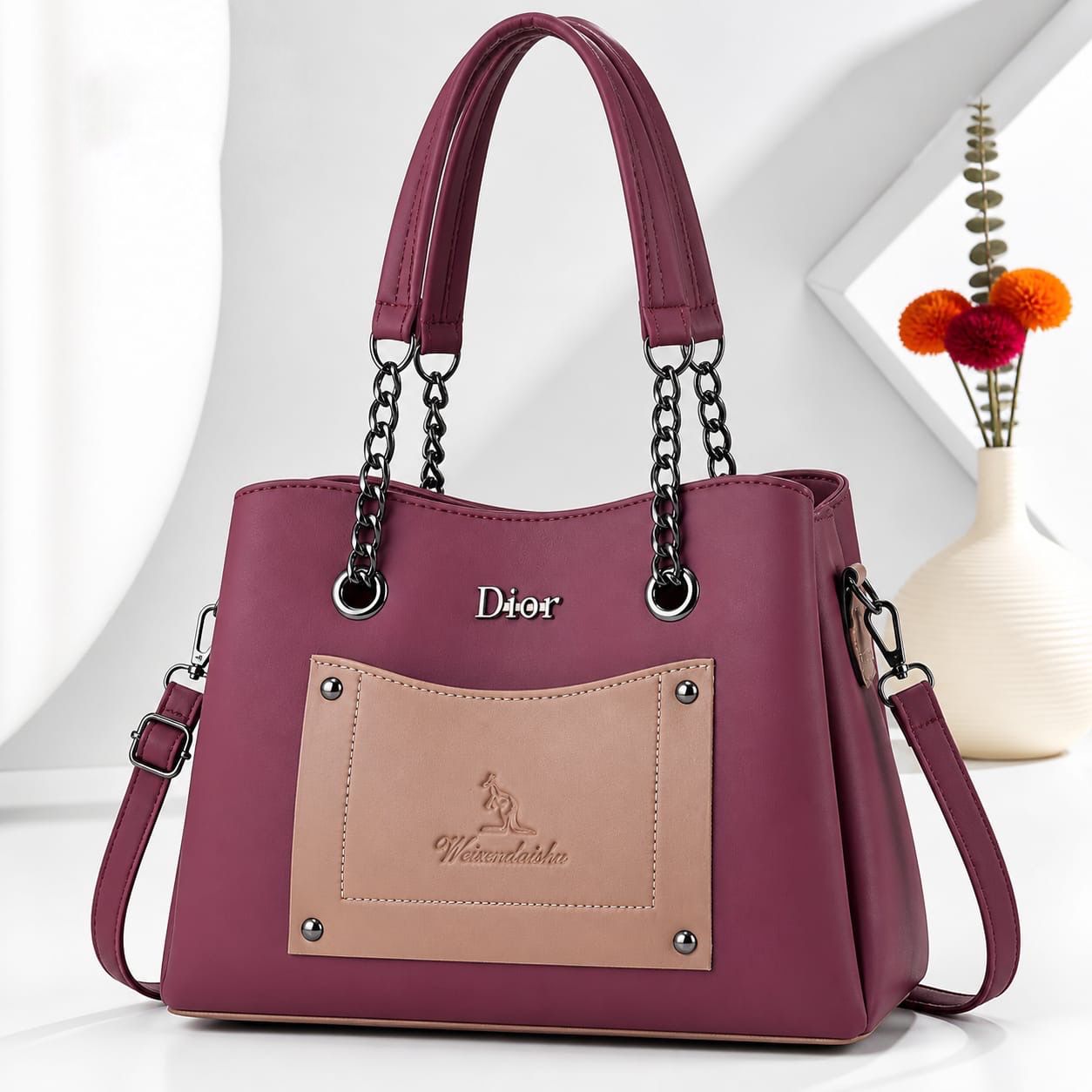 Dior Style Chain Handle Tote Bag