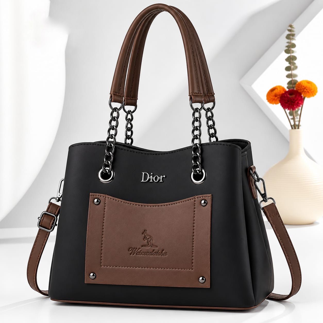 Dior Style Chain Handle Tote Bag