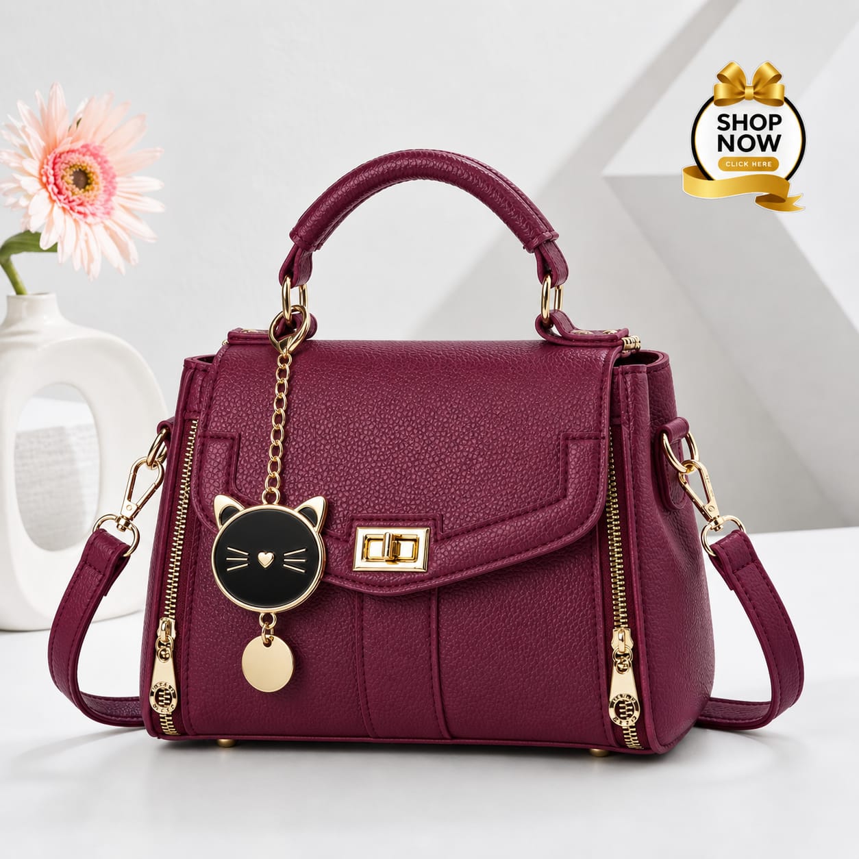 Elegant Cat Charm Mini Handbag
