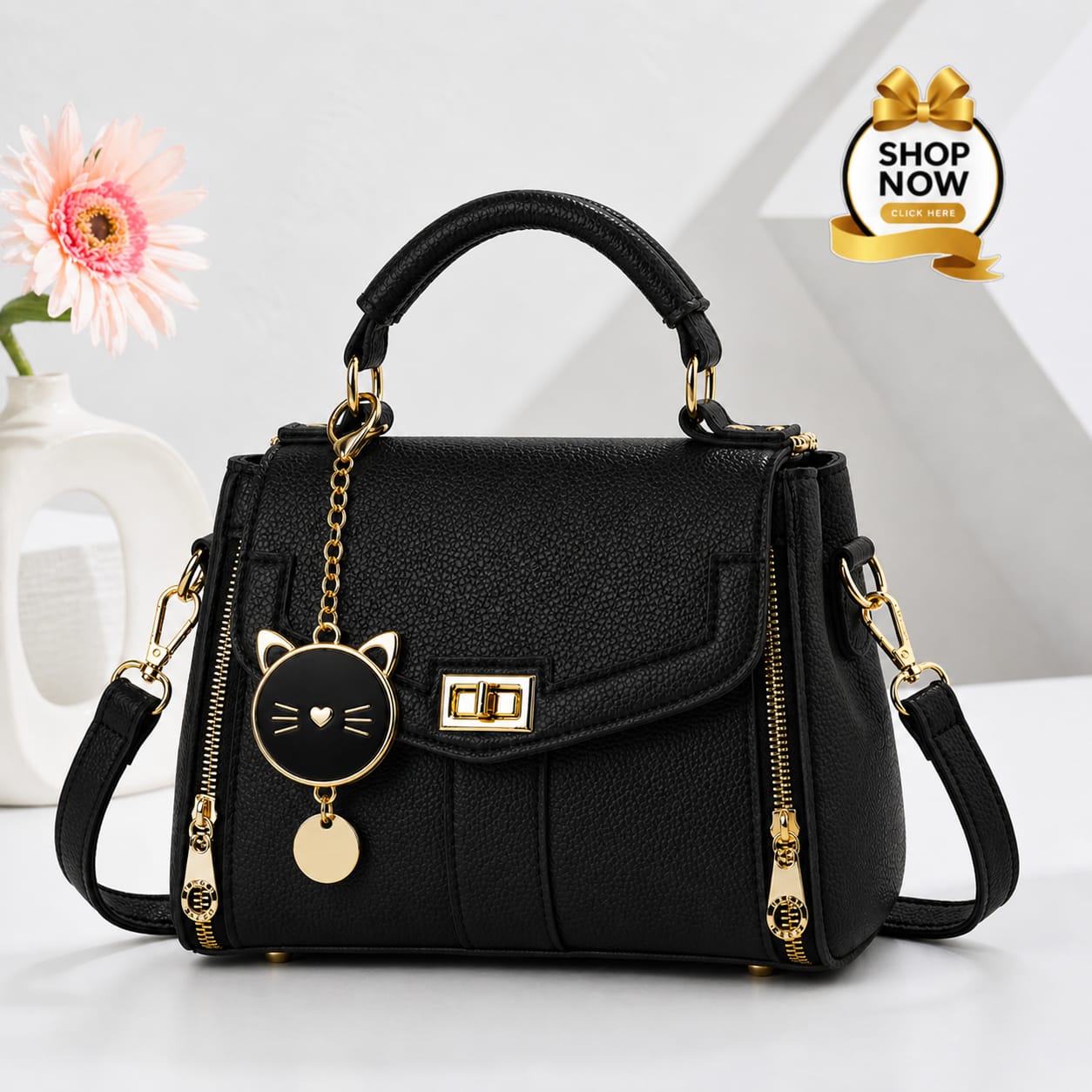 Elegant Cat Charm Mini Handbag