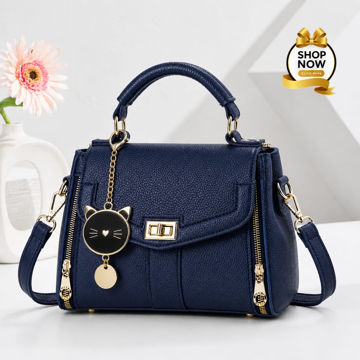 Elegant Cat Charm Mini Handbag