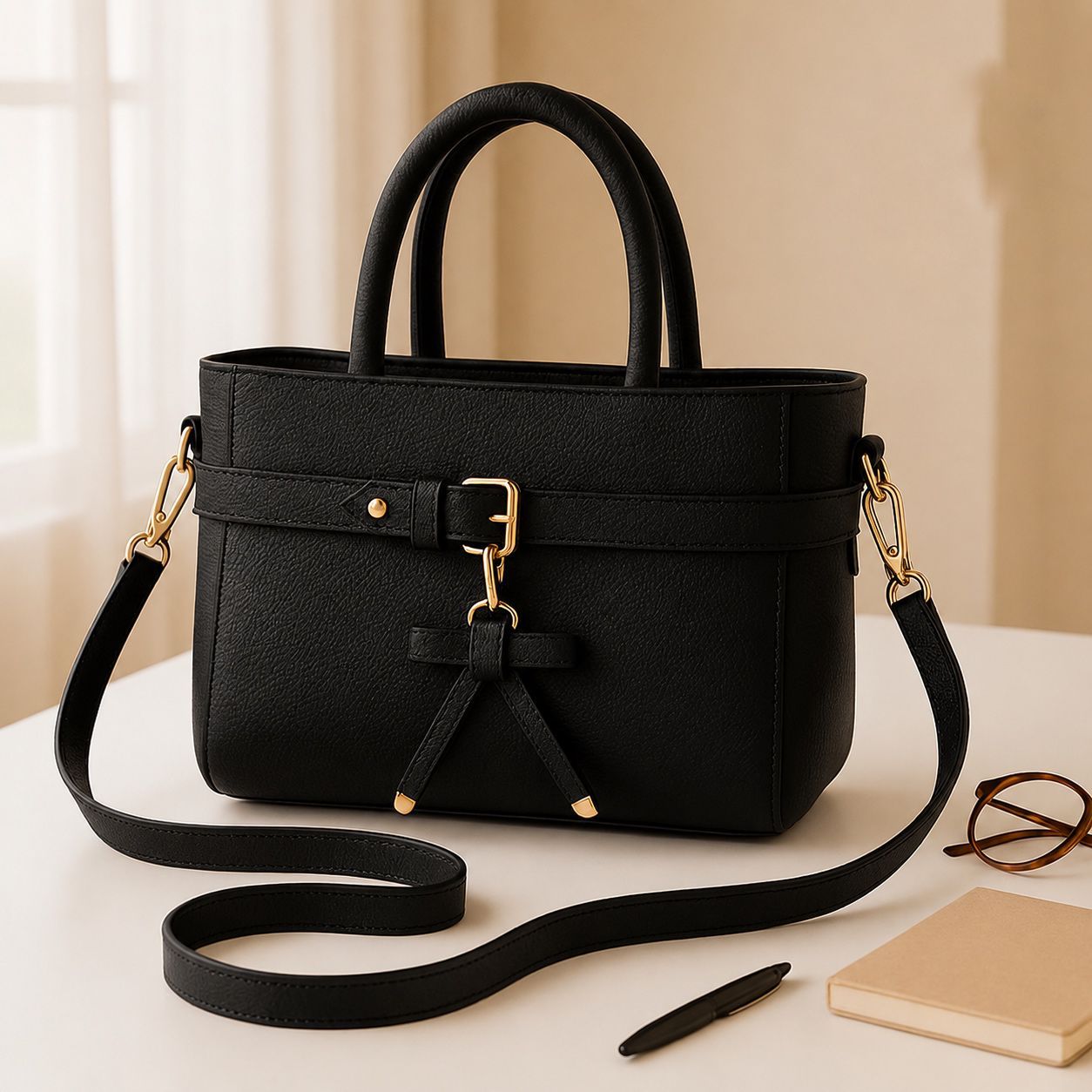 Elegant Bow Accent Tote Handbag