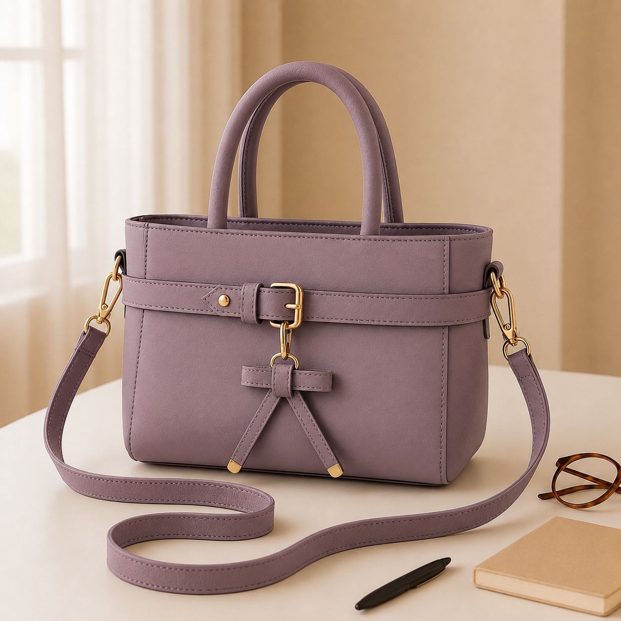 Elegant Bow Accent Tote Handbag