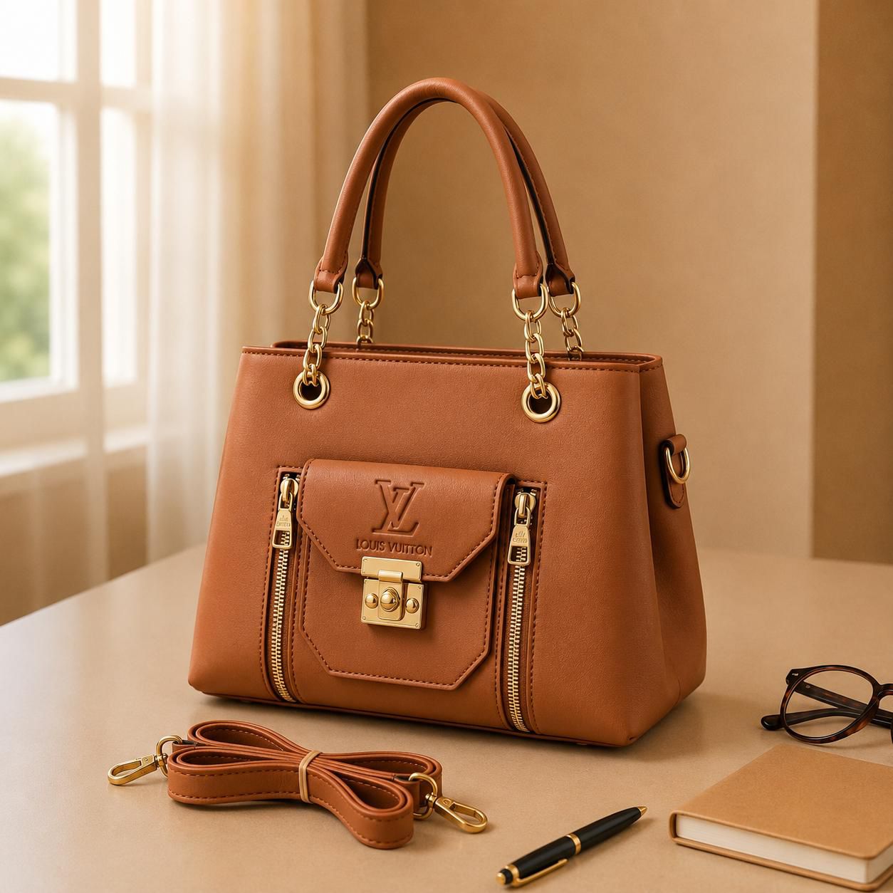 Luxury Chain Handle Tote Handbag