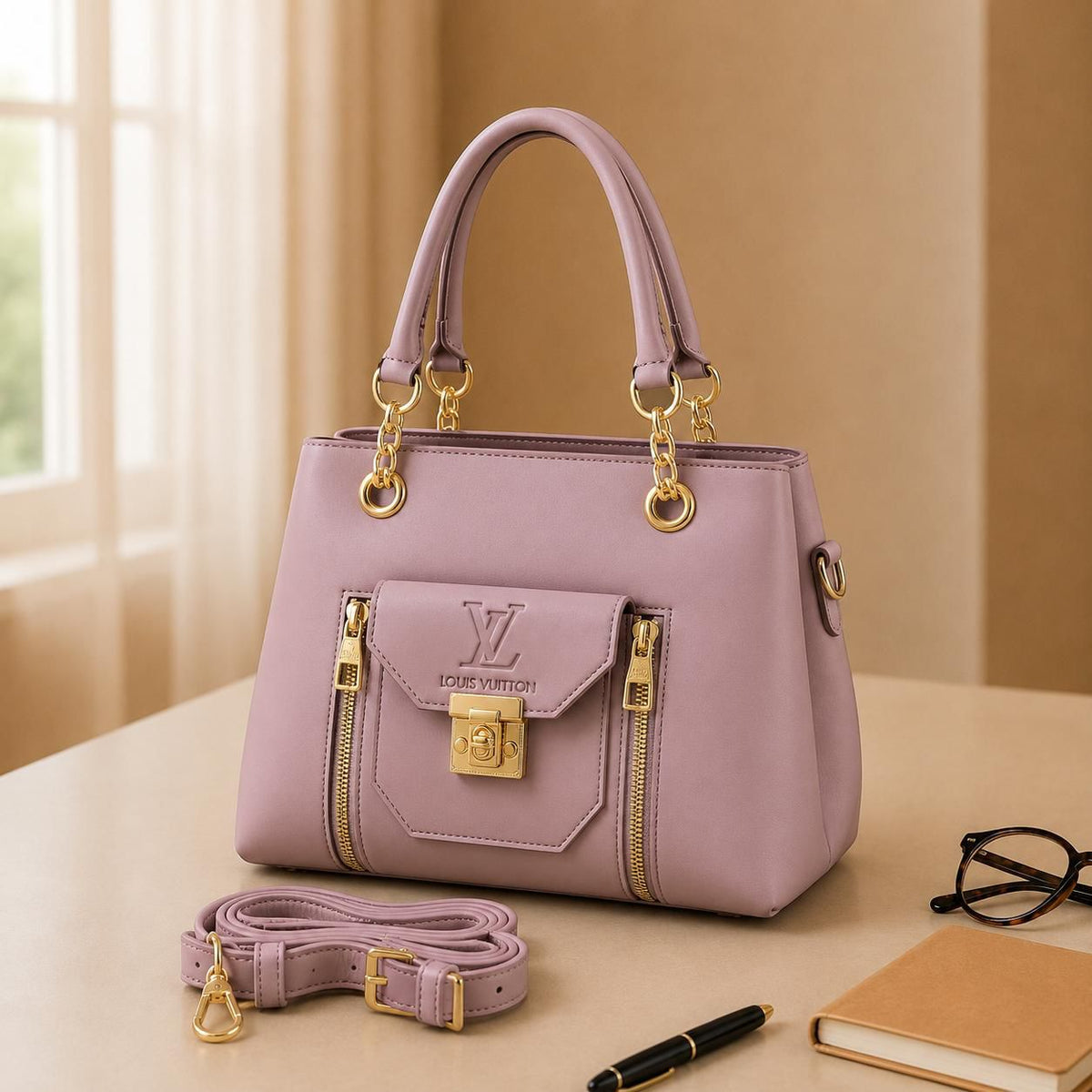 Luxury Chain Handle Tote Handbag