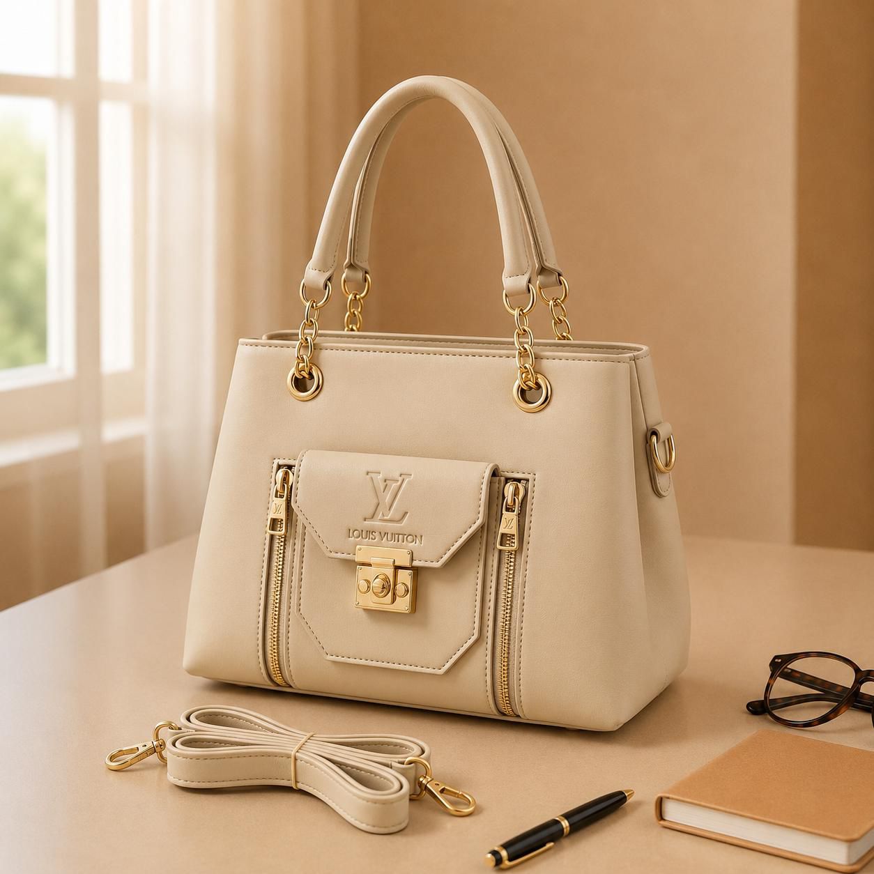 Luxury Chain Handle Tote Handbag